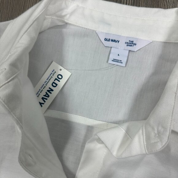 NWT Old Navy White Cropped Oversized Button Up Shirt Size L - Picture 5 of 6
